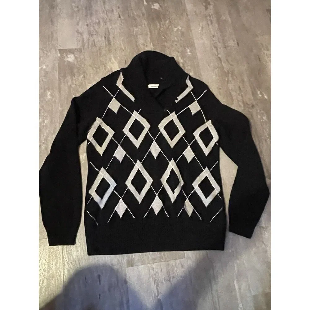 Liz Claiborne Sweater L Vintage Black And White Diamond Design bag 7‎